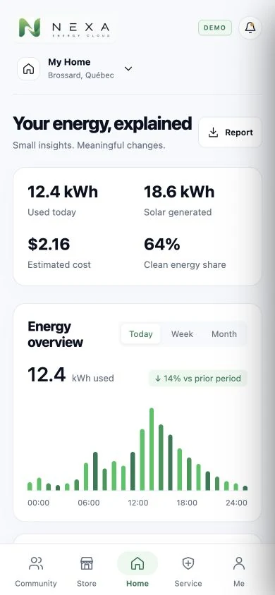 Energy — Actual prototype screens · Demo data